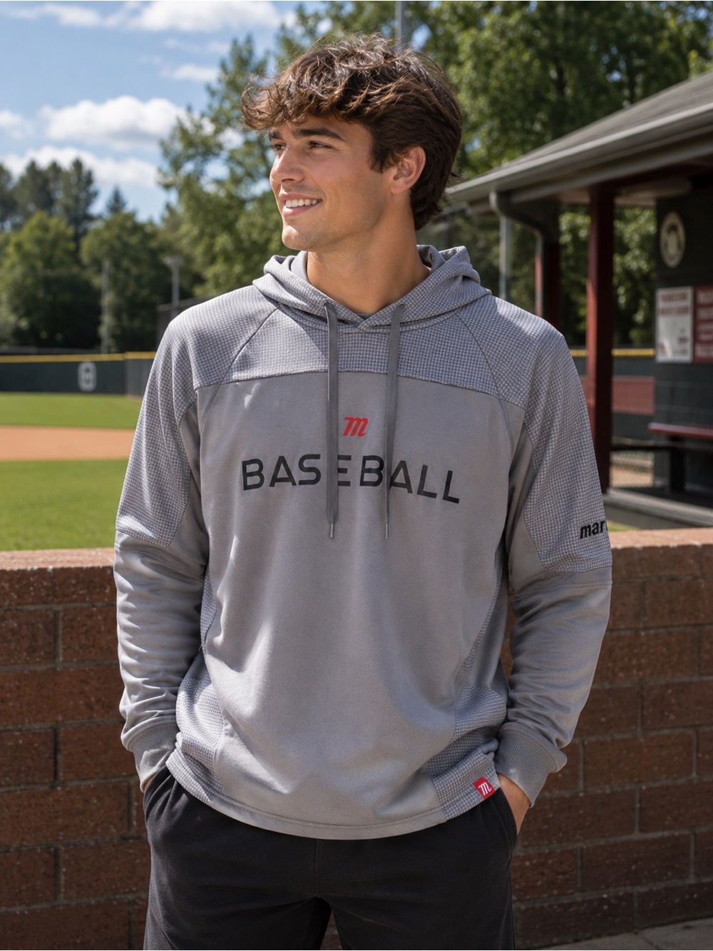 Marucci Men's Baseball Convertible Fleece Hoodie - Gray Large